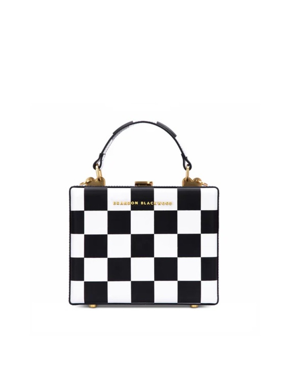 NWT Brandon Blackwood Classic Kendrick Trunk Black and White Leather Checkerbox